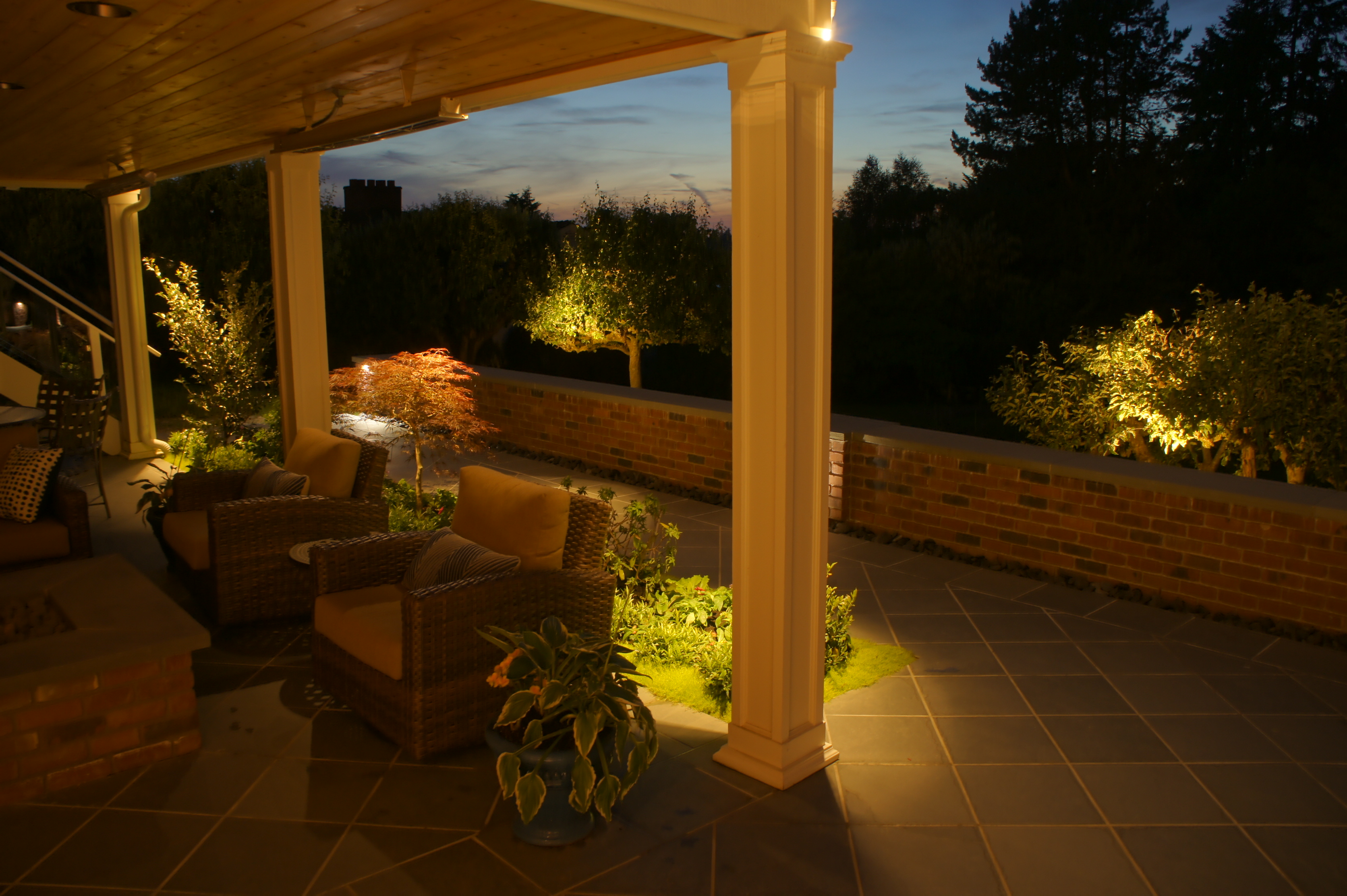 Professional outdoor patio lighting in posh Mercer Island home
